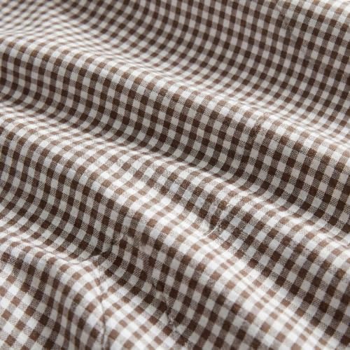 Martha Stewart King Gingham Brown Cotton Percale Bed Sheet Set with Deep Pocket Fitted Sheet