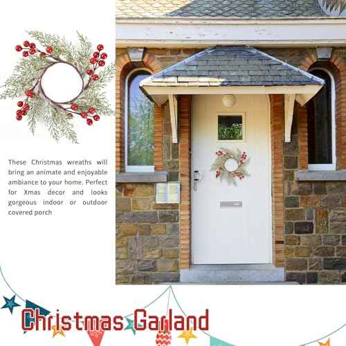 4PCS Christmas Candle Rings Wreaths, Christmas Candle Holder Pillar Candle Ring Artificial Berry Pine Branch Candlestick Garland for Table Decoration