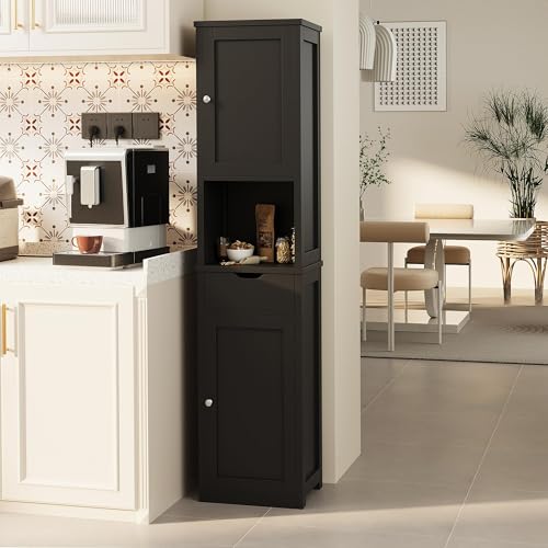Shintenchi Tall Narrow Bathroom Storage Cabinet - Black