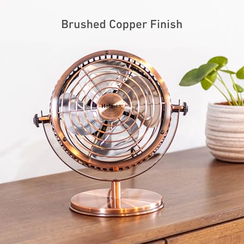 Heritage 6-Inch Table Fan with 2 Speeds, Adjustable 145° Tilt, Metal Finish – Brushed Copper