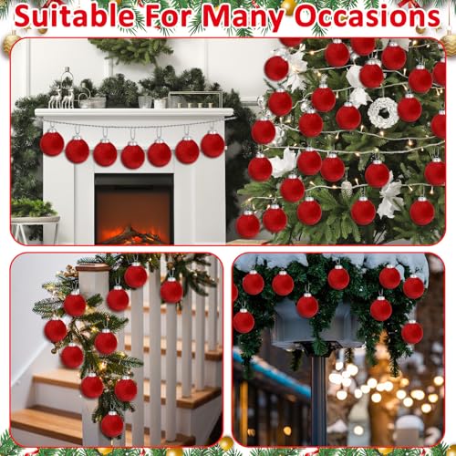 Afniimyapt 3.14 inch Red Velvet Christmas Ornaments, 16 Pcs with Silver Lids and Ropes