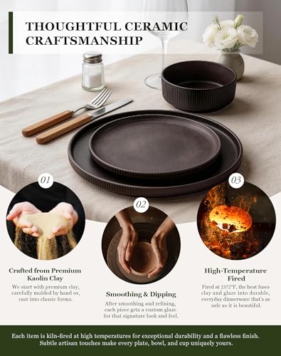 OTAGO Matte Reactive Black 16-Piece Dinnerware Set for 4 with Mugs, Stoneware Plates & Bowls