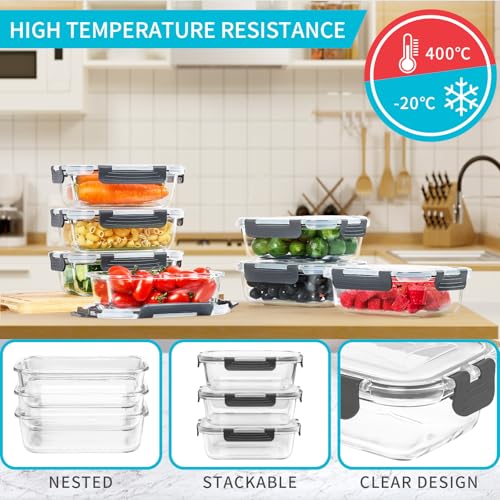 10 Pack Glass Food Storage Containers - 22 OZ Airtight Meal Prep Lids