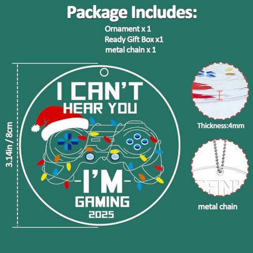 Video Game Christmas Ornaments 2025, Gaming Ornaments for Christmas Tree, Cool Acrylic Game Controller Ornament - I Can't Hear You I'm Gaming 2025