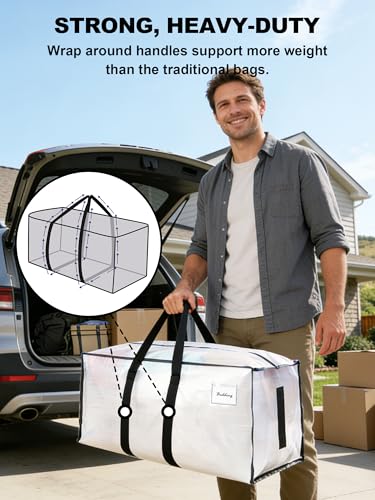 Heavy Duty Moving Storage Bags - 200lb Support, Water-Resistant, 12 Pack - Semi-Transparent