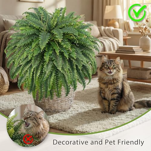 50-Inch Artificial Boston Fern Bush - Fake Outdoor Plant, Realistic Fake Fern for Garden & Patio - 1 Pcs