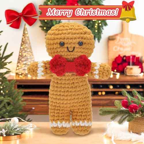 Positive Gingerbread Doll Funny Handmade Crochet Christmas Stuffed Animals with Affirmation Card for Christmas Decor Gag Gift