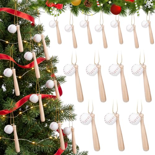 Soulchen 10 Pcs Baseball Christmas Ornaments Set - Baseball & Bat Decorations