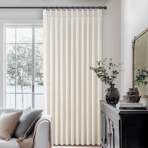 Birch Light Filtering Linen Curtains 60x84 Inches - Pack of 2, Rustic Ivory Semi Sheer Drapes with Pinch Pleats