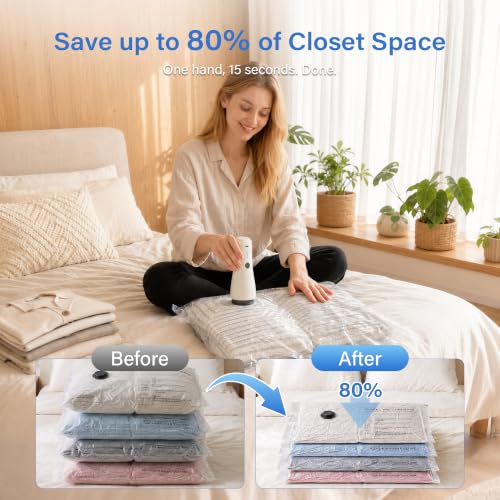 EACOPOL 16-Pack Vacuum Storage Bags with Cordless Pump - Space Saver Travel Set