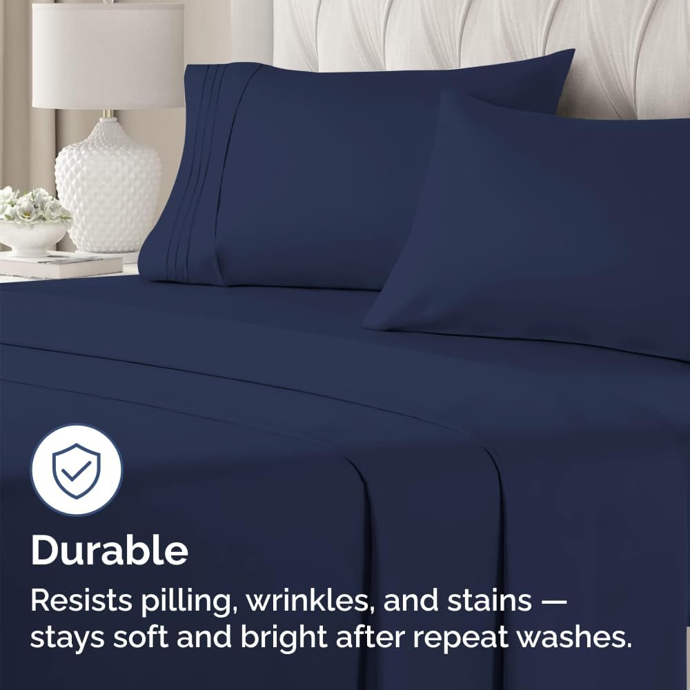 King Standard Pillow Cases - Soft Hotel Quality Pillowcase Covers - Machine Washable - Navy Blue - Set of 4