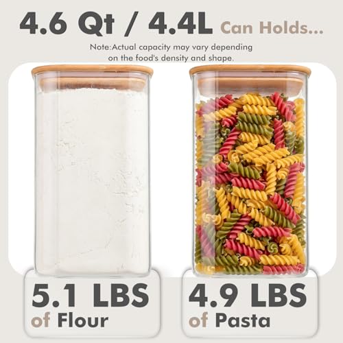 Xoniwis 2-Pack 4.6Qt Glass Food Storage Containers with Lids – Wide Mouth, BPA-Free Kitchen Organizer