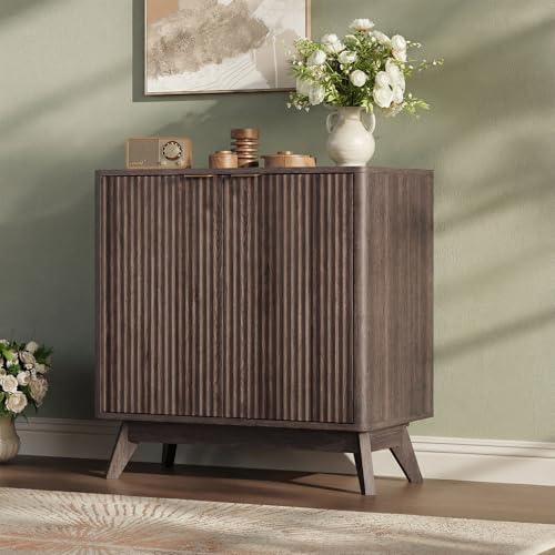 Modern Walnut Fluted Sideboard Buffet Cabinet - 29 Inch Variation
