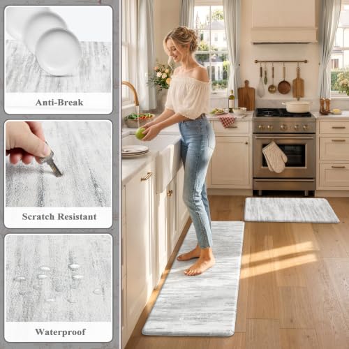 Anti-Fatigue Kitchen Mat Set 17.3 x 47 & 17.3 x 29 Inches Grey Multi Farmhouse Style