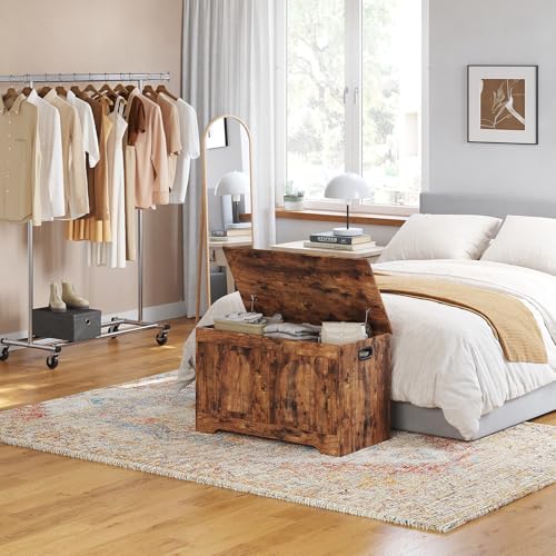 Wooden Toy Storage Chest - Rustic Brown 31.5 Inch with Safety Hinges