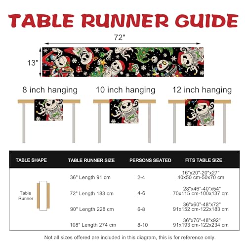 Christmas Jack Table Runner, Xmas Tree Kitchen Dining Table Decoration, Funny Holiday Winter Burlap Indoor Outdoor Home Decor Party Supply 13 x 72 Inches
