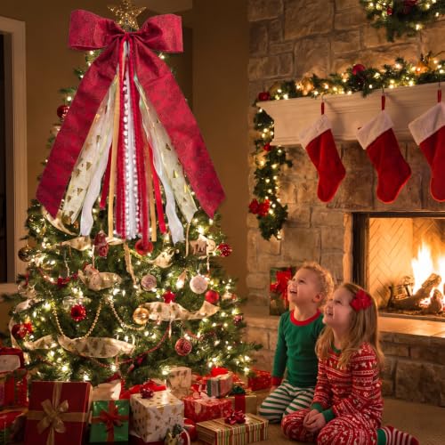 Christmas Red 3 Sash Bow for Wreaths and Decorations 12x25.6 inches - 8 Layers