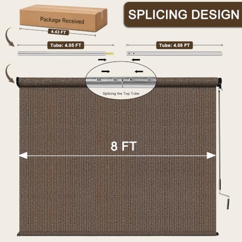 Mocha Outdoor Roller Shade with UV Block & Cordless Operation - 8'W x 8'H, Variation: 96" x 96"