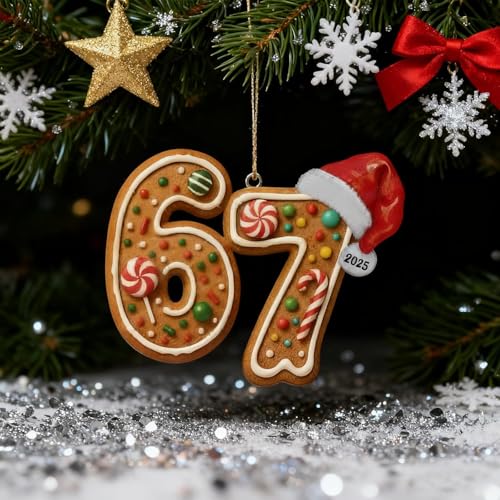 LHBMET 3Pcs Six Seven Christmas Ornament C — 67 Acrylic Meme Santa Tree Ornaments (Variation C)