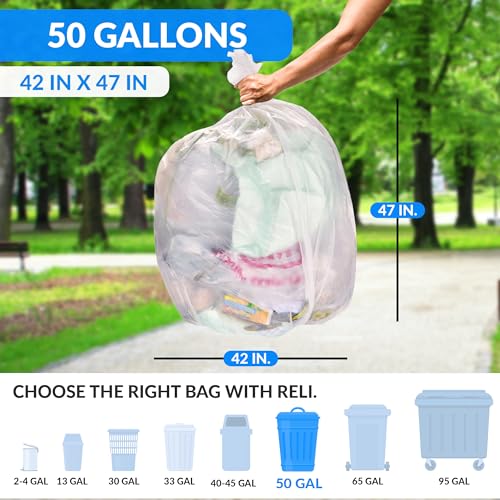 Reli. 50 Gallon Heavy Duty Trash Bags with Twist Ties - Made in USA