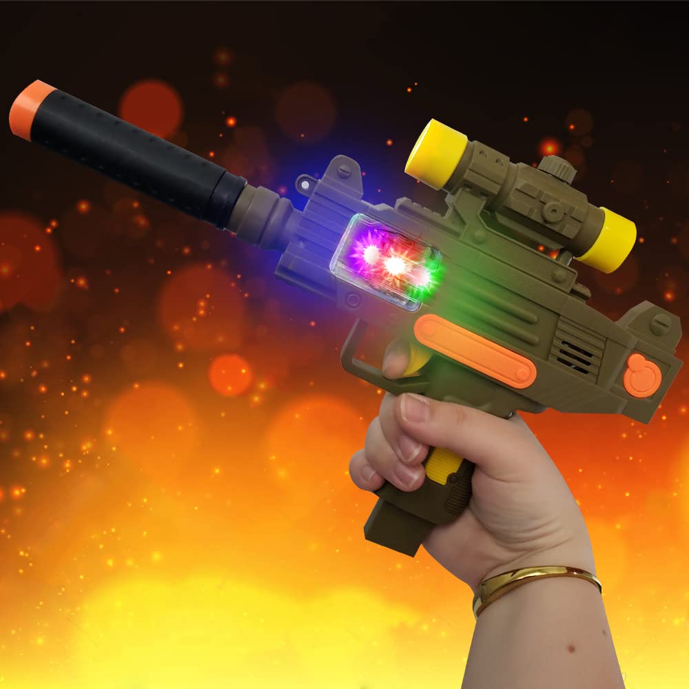 ArtCreativity LED Uzi Style Toy Gun - 12.5 Inch Light Up Machine Gun Toy with Realistic Sound Effects, Cool Pretend Play Gun for Kids, Fun Gift Idea for Boys & Girls - Batteries Not Included