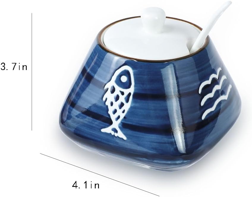 Skiennix Hand-Painted Ceramic Spice Jar - Stylish Seasoning Box with Lid & Spoon | Perfect Kitchen Gift