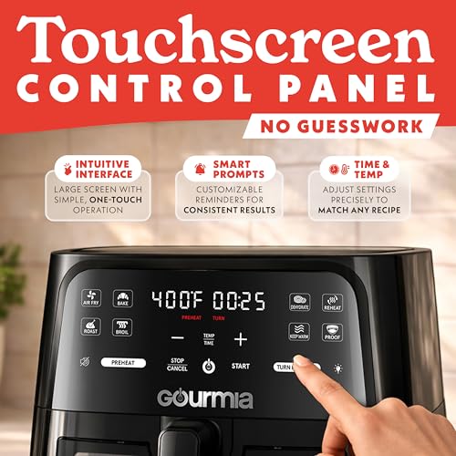 Gourmia 8 Qt Air Fryer with View Window & 8 Presets, Black - Family Size