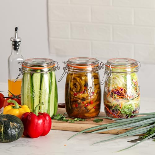 32Oz Glass Food Storage Jars Set of 4 with Airtight Hinged Lids - Wide Mouth Kitchen Containers