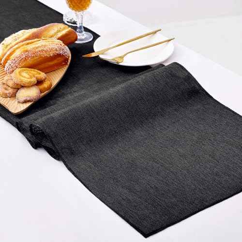 LuoluoHouse Burlap Table Runners: 2 Packs 13x84 inch Jute Table Linens Black Table Linens for Halloween Ceremony Gothic Theme Bachelor Birthday Party Table Decoration