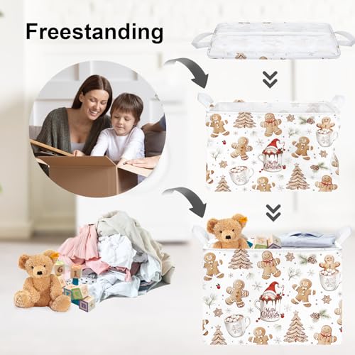 Clastyle Christmas Gingerbread Baby Laundry Hamper Snowflake Kid Storage Basket Boy Girl Gift Toy Box Collapsible Clothes Organizer Nursery Bin for Bedroom,White,40 * 30 * 30 cm