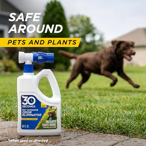 30 Seconds Outdoor Odor Eliminator for Pets & Turf - 64 oz Hose Spray + 1 Gallon Refill