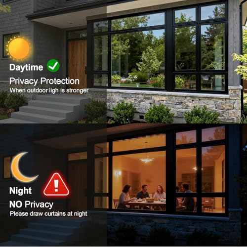 Black Silver Window Privacy Film 35.4x157.4 Inches Sun Heat Blocker - One Way