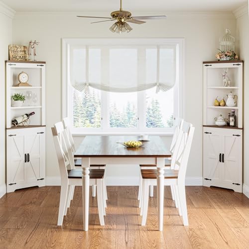 White & Brown Corner Storage Cabinet with Doors and Shelves - Tall 68''