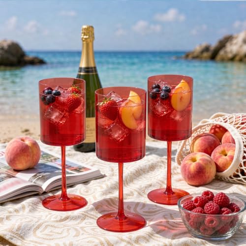 JLYLOL 48 Pcs Red Plastic Champagne Flutes 10 OZ Large Glasses