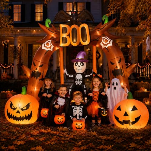 Giant 12FT Halloween Inflatable Boo Archway with LED Lights Outdoor Yard Decor - Windproof & Easy Setup