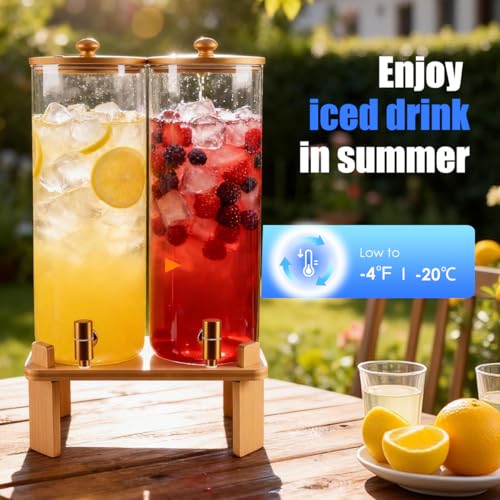 Large Glass Beverage Dispenser Set with Wood Stand - 2 Gallon Water & Juice Containers