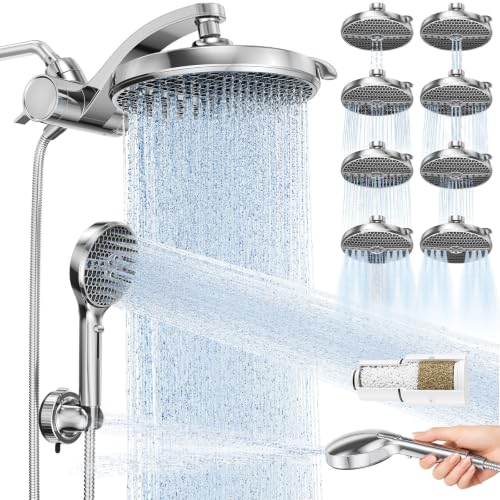 Veken Filtered Shower Head with Handheld - Chrome, Multi-Pattern Rain & Spray Set