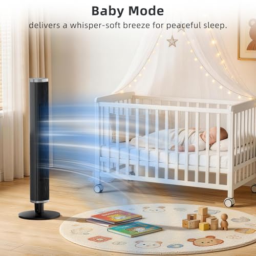 Black 41-Inch Tower Fan with Remote, 6 Speeds & 4 Modes - Oscillating Bladeless Fan