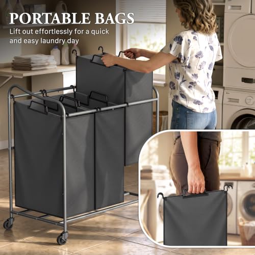 Simple Houseware Heavy Duty Laundry Sorter Cart Dark Grey - Rolling 3-Bag Organizer