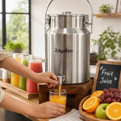 2.6 Gallon Stainless Steel Water Dispenser with Spigot - Heavy Duty Beverage & Milk Can