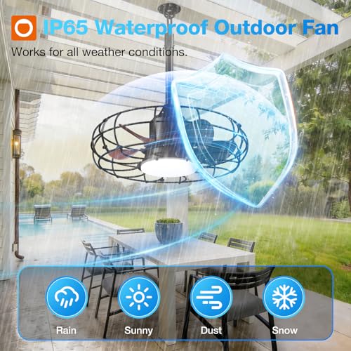 Outdoor Ceiling Fan with Light 20 Inch IP65 Waterproof Bronze Finish