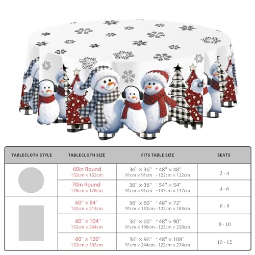 QIALETS 70 Inch Round Snowman Christmas Tablecloth Water-Resistant Holiday Decor