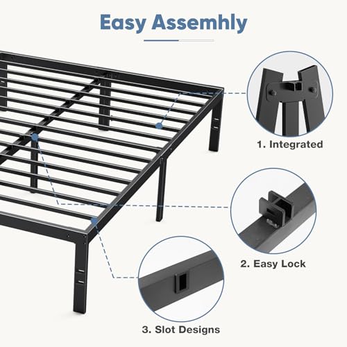 Queen Bed Frame 14 Inch Metal Slat Platform Bed Support up to 700 lbs Black