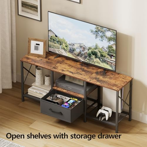 Brown TV Stand with Fabric Drawer for 50-55 Inch TVs - Industrial Entertainment Center