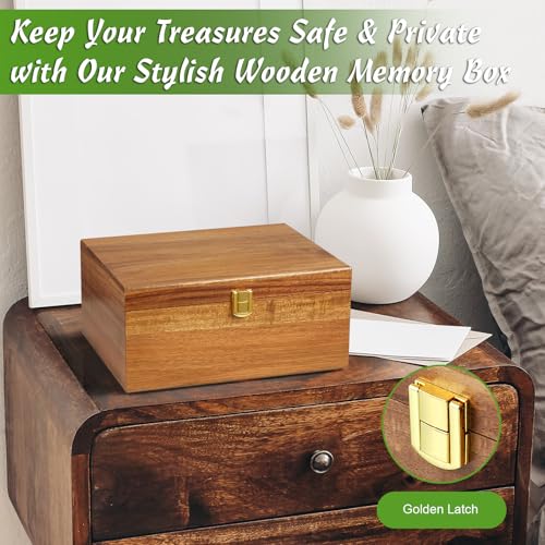 DRASTAR Large Acacia Wooden Keepsake Box with Lock – Memory & Photo Storage