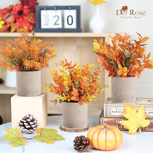 Der Rose 3 Pack Fall Faux Orange Plants for Autumn Table Decor