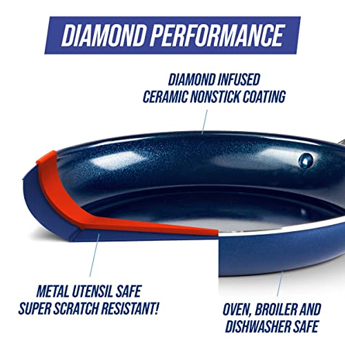 Blue Diamond 8QT Diamond Infused Ceramic Nonstick Stockpot with Lid – Blue, Large Capacity