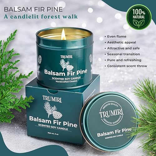 TRUMIRI Balsam Fir Pine Soy Candle 5oz - Natural, Non-Toxic, Long-Lasting Home Fragrance for Holidays