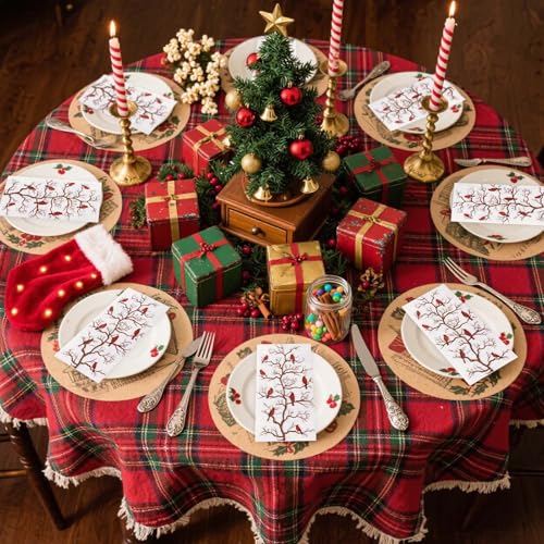 25 Pcs Christmas Dinner Napkins 3-Ply Red Bird Disposable Holiday Party Paper Towels