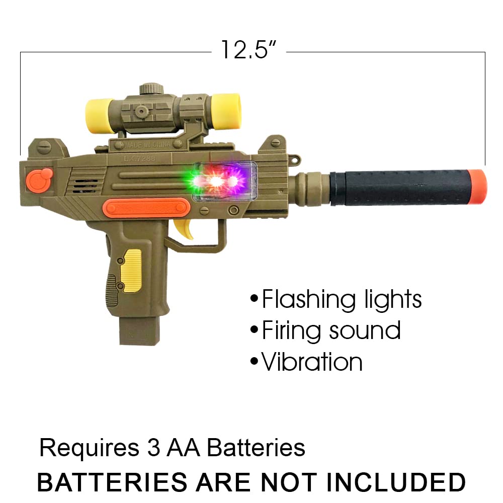 ArtCreativity LED Uzi Style Toy Gun - 12.5 Inch Light Up Machine Gun Toy with Realistic Sound Effects, Cool Pretend Play Gun for Kids, Fun Gift Idea for Boys & Girls - Batteries Not Included